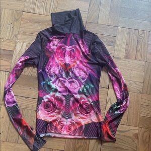 AFRM Black and Pink Floral Long Sleeve Top size medium stretch
